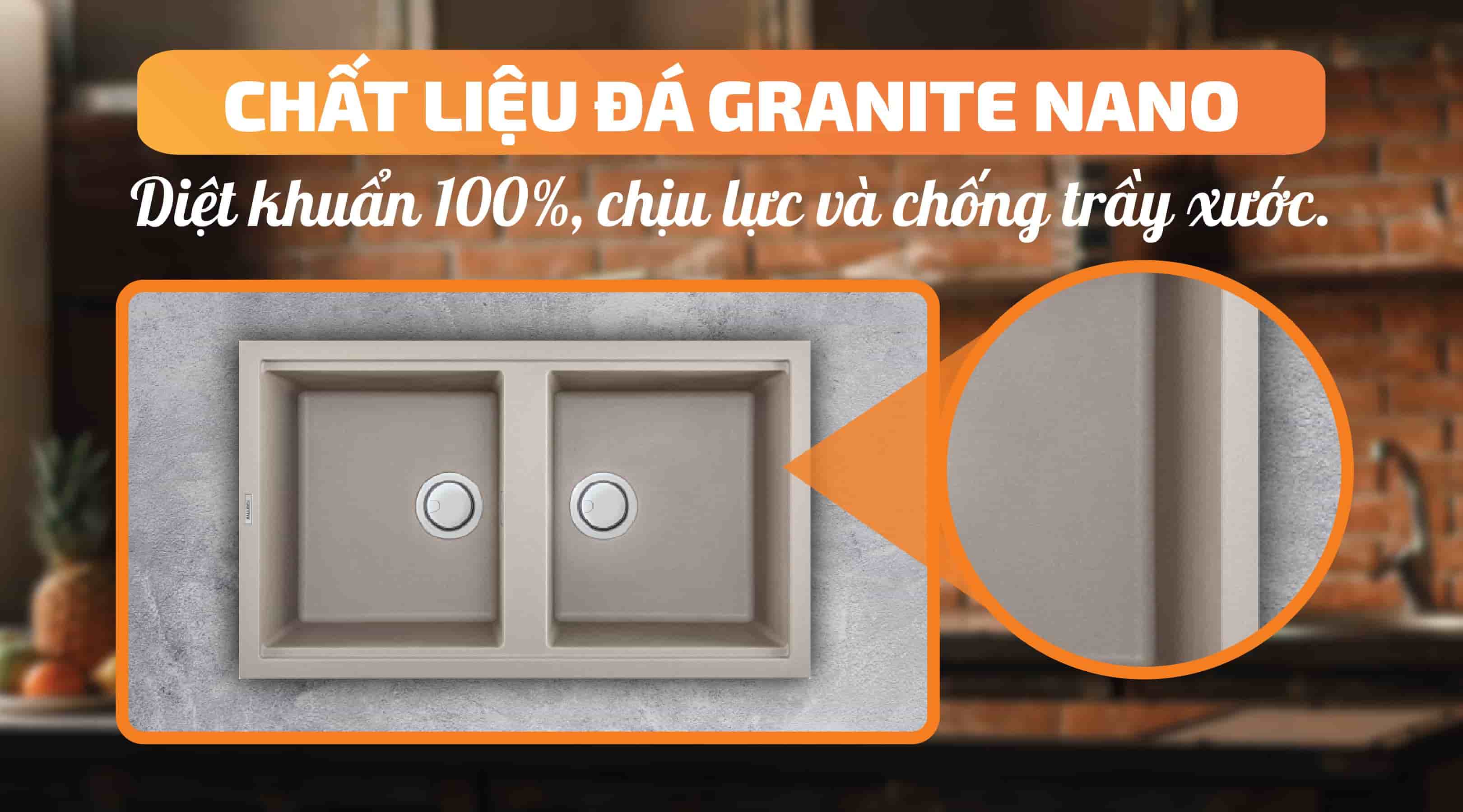 Chậu rửa chén Malloca TORTORA K-45043 - Chất liệu đá Granite nano